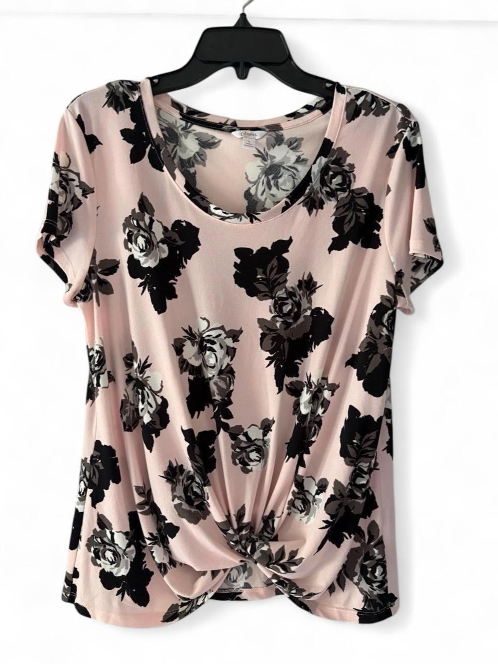 Candie's Light Pink Floral Twist-Front Short Sleeve Top